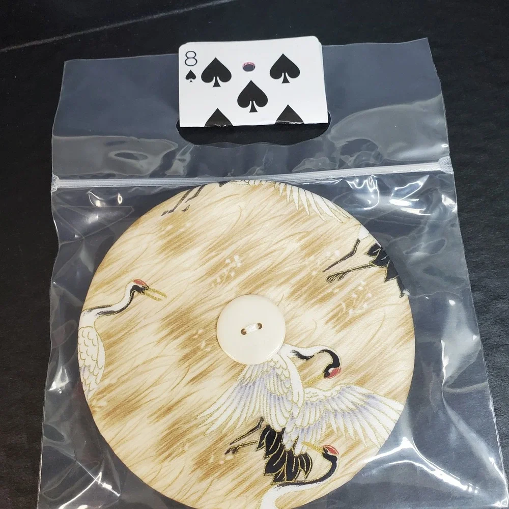 Fabric Playing Card Holder Helping Hands Lot Of 2, Beige With Crane Bird